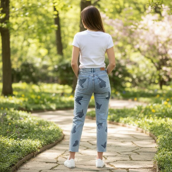 NWOT Y2K Boho Adika Butterfly Print High Waisted Jeans M - Picture 2 of 14
